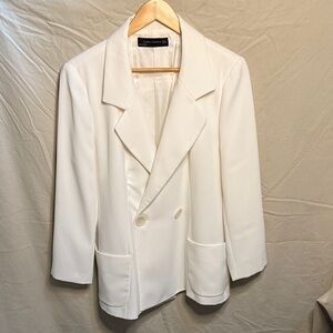 Zara Classic Double Breasted White Blazer